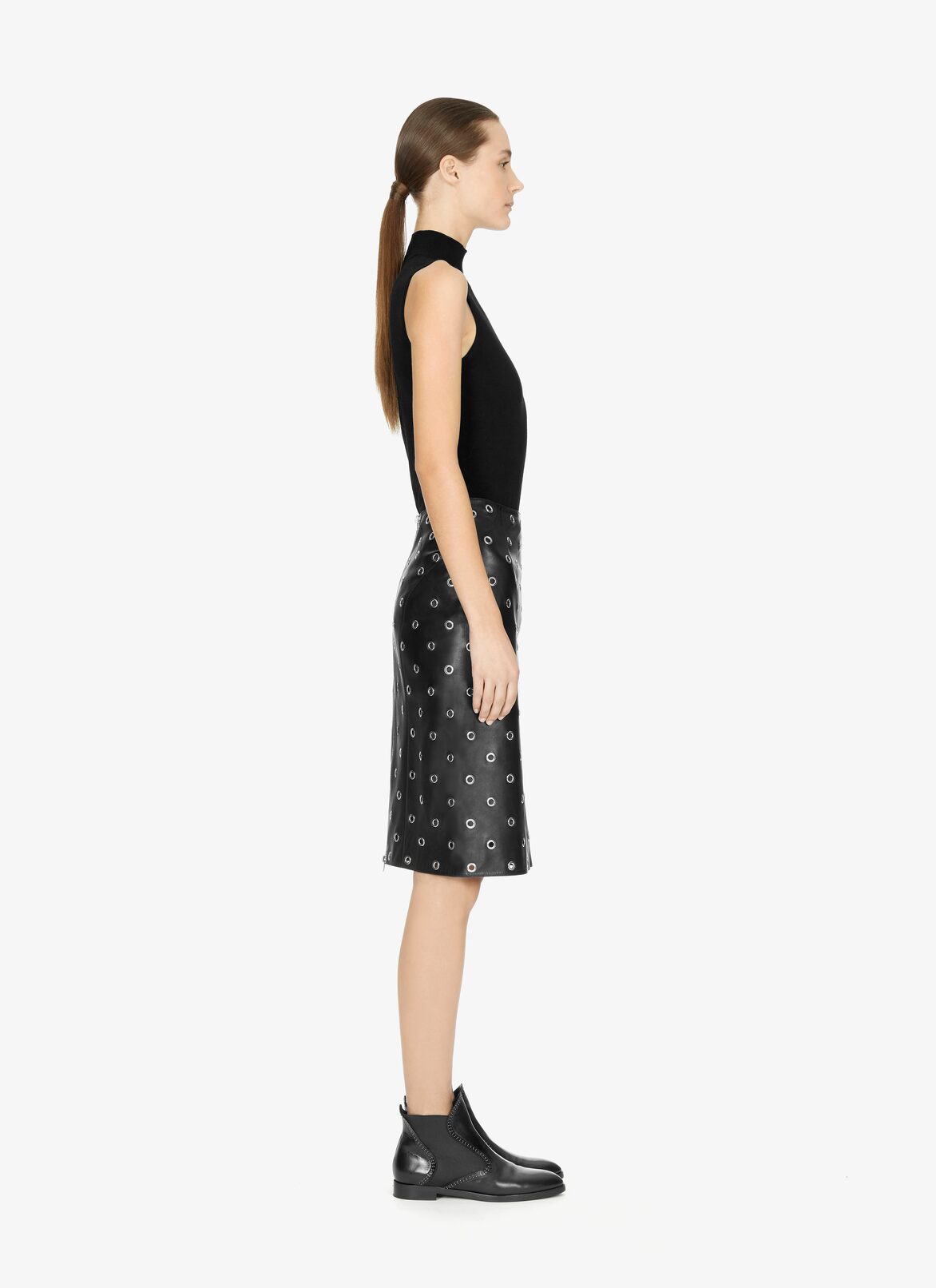 Lambskin Eyelet Pencil Skirt ALAÏA BLACK LAMBSKIN EYELET PENCIL SKIRT
